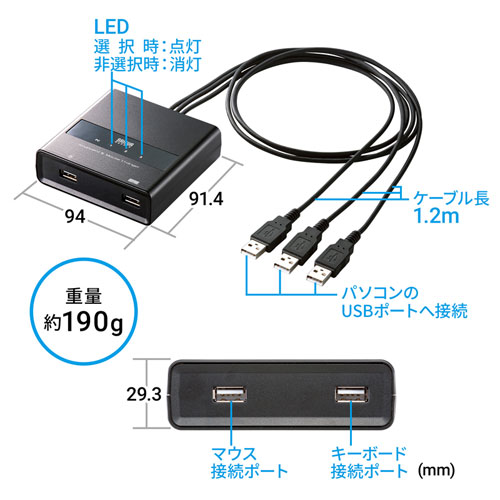 SW-KM3UU / キーボード・マウス用パソコン切替器（3:1）