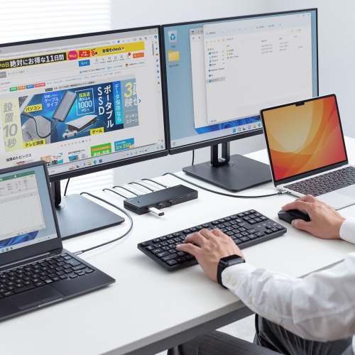 SW-KVM22HCCDK / デュアルディスプレイ対応パソコン切替器(Type-C接続・手元スイッチ付き・2:1)