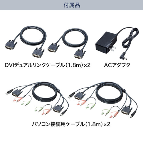 SW-KVM2DMDU / DVIデュアルモニタ対応パソコン自動切替器（2：1）