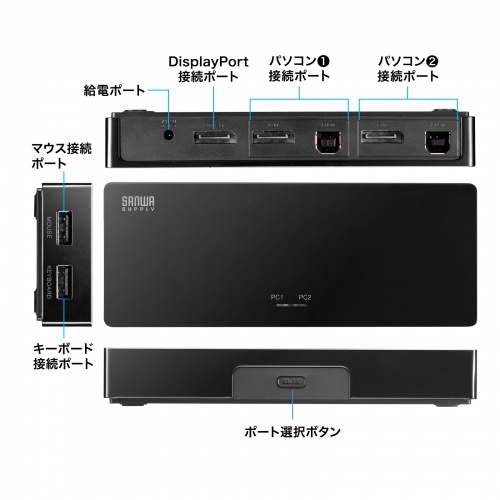 SW-KVM2DPUUS / 4K対応DisplayPortパソコン切替器(エミュレーション非搭載・2:1)