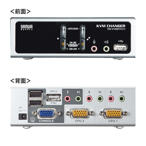 SW-KVM2HVCN / USB・PS/2コンソール両対応パソコン自動切替器（2：1）