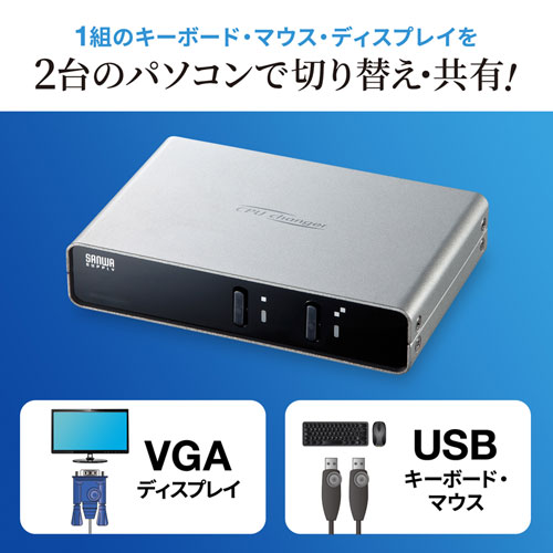 SW-KVM2LUN2【パソコン自動切替器（2:1）】1組のUSBキーボード・USB