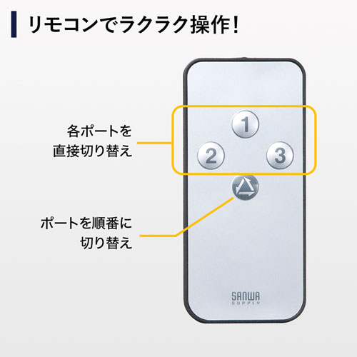 SW-UHD31RN / 3入力1出力HDMI切替器（4K/30Hz対応・リモコン付き）