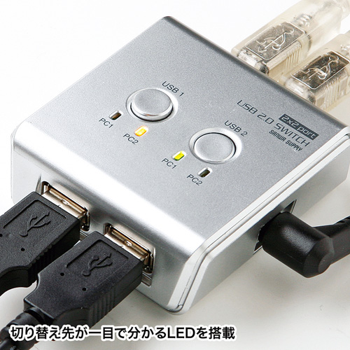 SW-US22HN / USB2.0ハブ付き手動切替器（2回路）