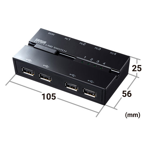 SW-US44HMG / 磁石付きUSB2.0手動切替器（ハブ付き・4回路）