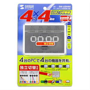 SW-US44H / USB2.0ハブ付手動切替器（4回路）