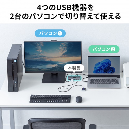 SW-USS24 / USB 5Gbps切替器(2入力・4出力・手元スイッチ付き)