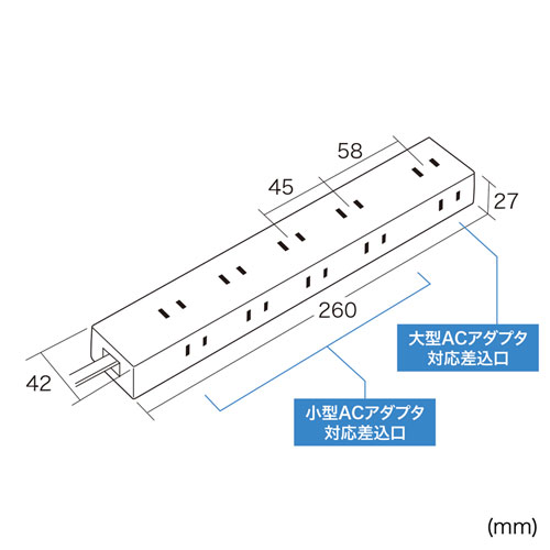 TAP-2210-5BK / 電源タップ 2P 10個口　強力ネオジムマグネット　シャッター付