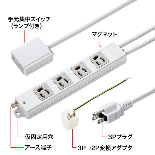 TAP-5433MGN2-5 / 手元スイッチ付き抜け止めタップ（3P・4個口・5m）