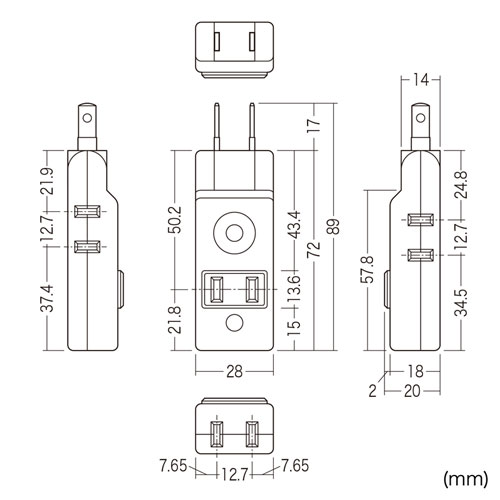 TAP-AC10BK / スイングミニタップ（2P・4個口・ブラック）