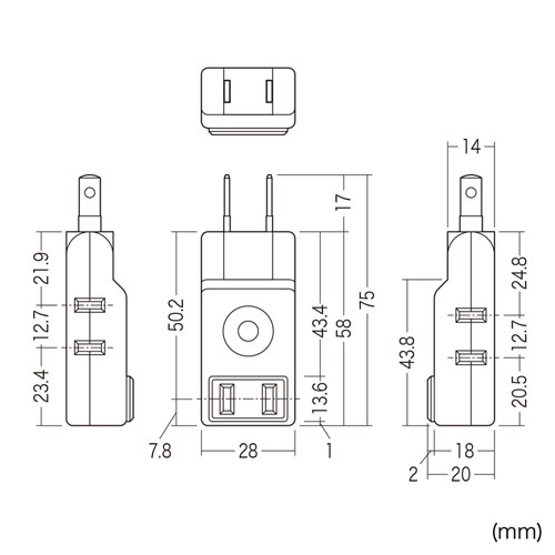 TAP-AC9BK / スイングミニタップ（2P・3個口・ブラック）