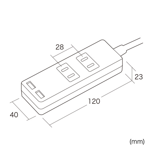 TAP-B101U-2W / USB充電ポート付き便利タップ（2P・2個口＋USB2ポート・2m）