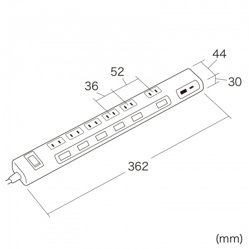 TAP-B108UC-1BK / 節電タップ（2P・6個口・1m・ブラック）