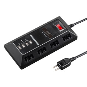 TAP-B109U-3BK / USB充電ポート付きタップ(USB充電ポート付き・平型・ブラック)