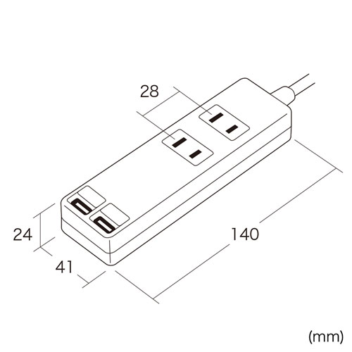 TAP-B110USH-3W / USBシャッター付きタップ（2P・2個口・3m）