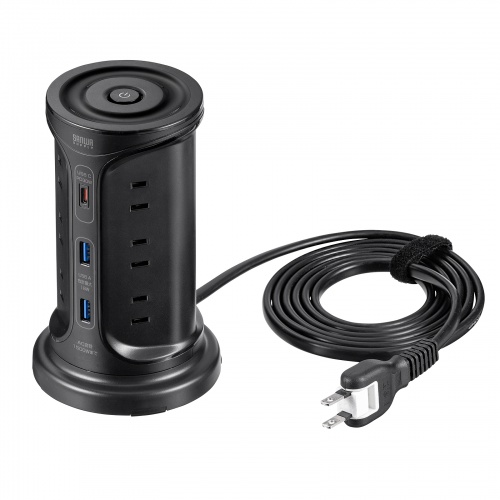 TAP-B112C1A2BK / USB充電機能付きタワー型タップ　ブラック
