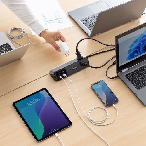 TAP-B114UC-2BK / クランプ固定式タップ（AC4個口＋USB-C×3＋USB-A×1・PD65W・ブラック）