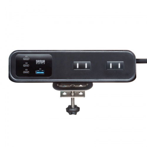 TAP-B114UC-2BK / クランプ固定式タップ（AC4個口＋USB-C×3＋USB-A×1・PD65W・ブラック）