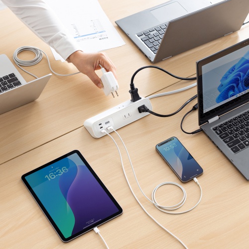 TAP-B114UC-2W / クランプ固定式タップ（AC4個口＋USB-C×3＋USB-A×1・PD65W・ホワイト）