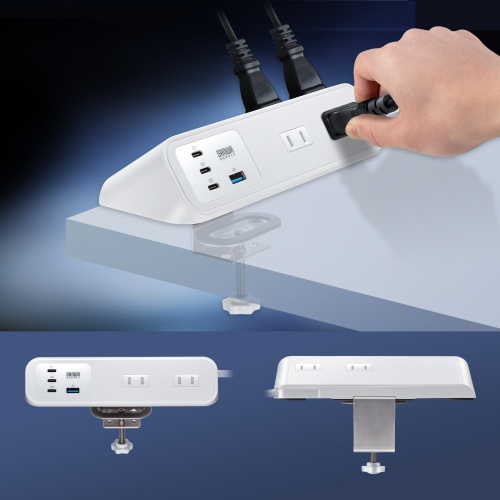 TAP-B114UC-2W / クランプ固定式タップ(AC4個口+USB-C×3+USB-A×1・PD65W・ホワイト)
