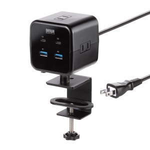 TAP-B115UC-2BK / クランプ固定式タップ(簡単脱着・4方向向き変更・卓上使用対応・PD65W)