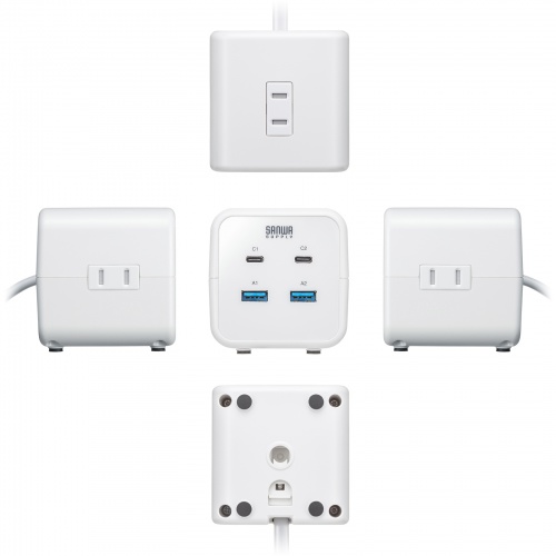 TAP-B115UC-2W / クランプ固定式タップ（簡単脱着・4方向向き変更・卓上使用対応・PD65W）
