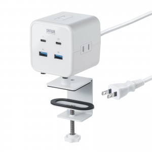 TAP-B115UC-2W / クランプ固定式タップ(簡単脱着・4方向向き変更・卓上使用対応・PD65W)
