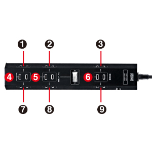 TAP-B40BK / 便利タップ（ACアダプタ対応・2P・9個口・2m ・ブラック）