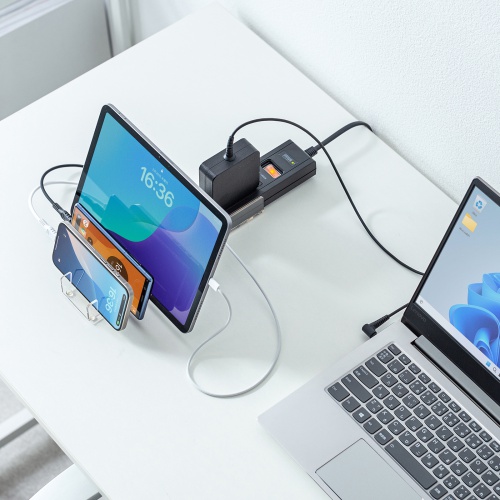 TAP-B47UC-3BK / USB充電機能付きタップ　スタンド付き（2P・5個口・3m・ブラック）