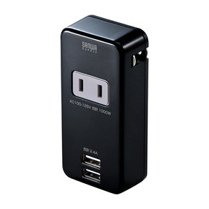 TAP-B48BK / 便利タップ(2P・1個口+USB2ポート・ブラック)