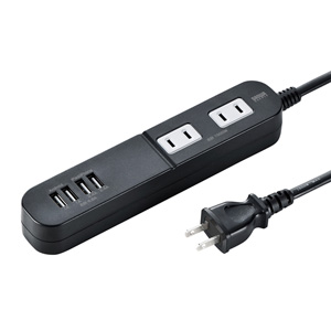 TAP-B49BK / 便利タップ(2P・2個口+USB4ポート・1.8m・ブラック)