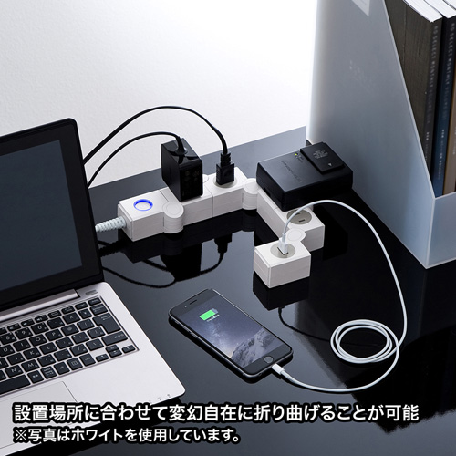 TAP-B51BK / 便利タップ（ACアダプタ対応・2P・4個口＋USB1ポート・2m・ブラック）