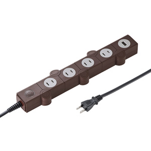 TAP-B51BR / 便利タップ(ACアダプタ対応・2P・4個口+USB1ポート・2m・ブラウン)