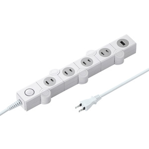 TAP-B51W / 便利タップ(ACアダプタ対応・2P・4個口+USB1ポート・2m・ホワイト)