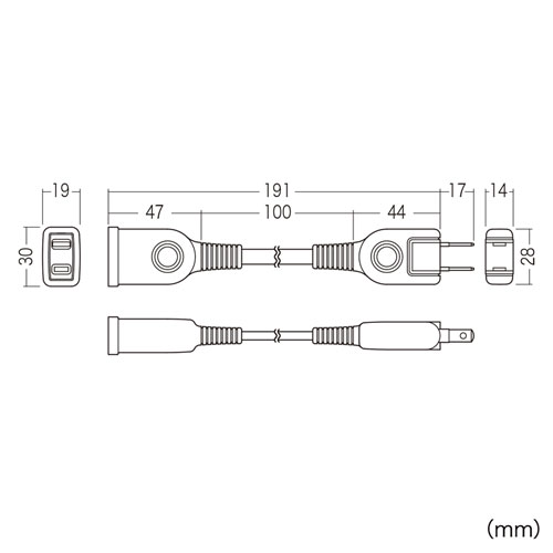 TAP-EX21001BK / 電源延長コード（2P・ブラック・0.1m）