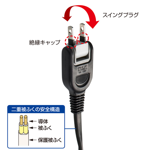 TAP-EX2BKN / ACアダプタ専用電源延長コード（2分岐・2P・2個口・ブラック）