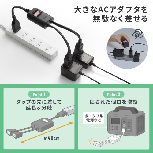 TAP-EX2SWBK【一括集中スイッチ付き電源延長コード(2P・2分岐 TAP-EX2SWBK【一括集中スイッチ付き電源延長コード(2P・2分岐