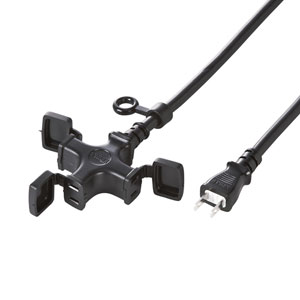TAP-EX32-10BKN / 電源延長コード(3分岐・2P)防塵キャップ付き 3個口・ブラック・10m