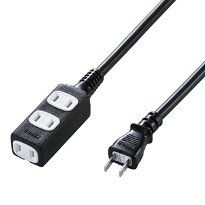 TAP-EX34-5BK / スリム電源延長コード(2P・3個口・5m・ブラック)