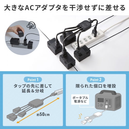 TAP-EX4BKN【ACアダプタ専用電源延長コード（4分岐・2P・4個口
