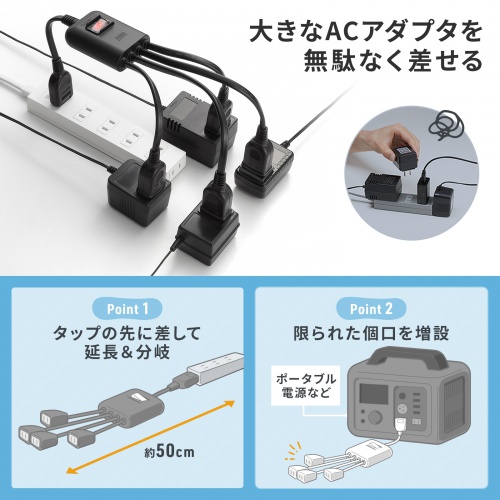 TAP-EX4SWBK【一括集中スイッチ付き電源延長コード(2P・4分岐 TAP-EX4SWBK【一括集中スイッチ付き電源延長コード(2P・4分岐