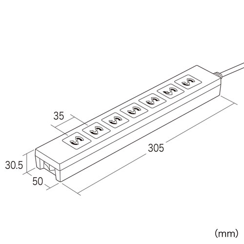 TAP-F27-2KP / 電源タップ（2極抜け止めタイプ・7個口・コード長2m）