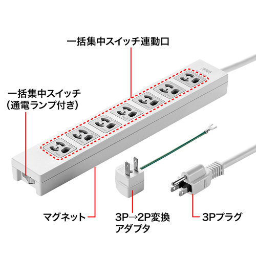 TAP-F37-5ZAD / 電源タップ（3P・7個口・5m）