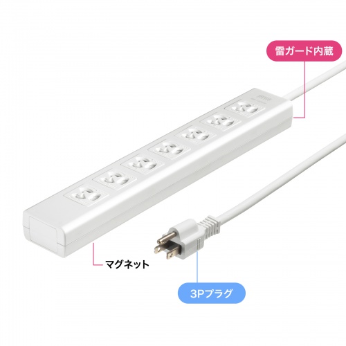TAP-F37SH-3R / 抜け止めシャッタータップ（3P・7個口・3m）