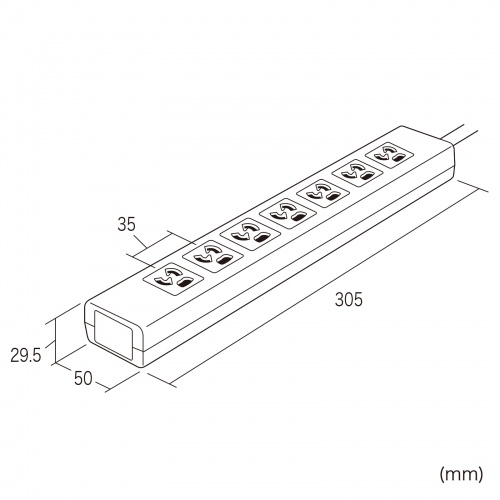 TAP-F37SH-5R / 抜け止めシャッタータップ（3P・7個口・5m）