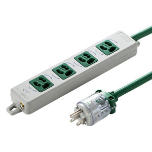 TAP-HPM4-5G / 医用接地プラグ付き電源タップ(3P・4個口・グリーン・5m)