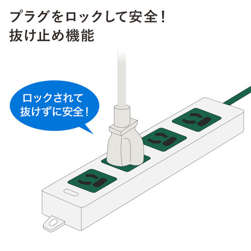 TAP-HPM4-5G / 医用接地プラグ付き電源タップ（3P・4個口・グリーン・5m）