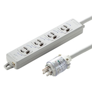 TAP-HPM4-1W / 医用接地プラグ付き電源タップ(3P・4個口・グレー・1m)