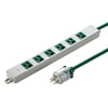 TAP-HPM6-1G 医用接地プラグ付き電源タップ(3P・6個口・グリーン・1m) TAP-HPM6-1G / 医用接地プラグ付き電源タップ(3P・6個口・グリーン・1m)
