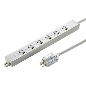 TAP-HPM6-3W / 医用接地プラグ付き電源タップ(3P・6個口・グレー・3m)